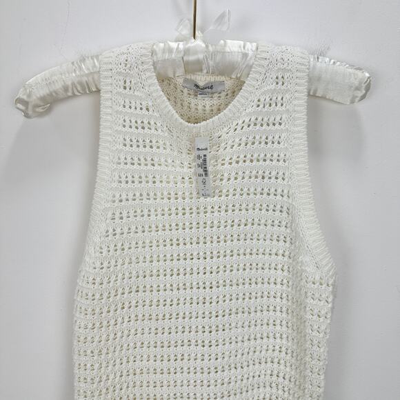 Madewell Crochet Knit Crewneck Sweater Tank Cotton Vest Bright Ivory XS NWT - Picture 8 of 13